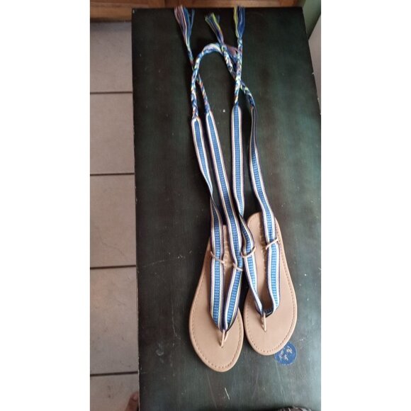 Sam and Libby blue and green multi color blend fabric Tie sandals - Picture 8 of 8